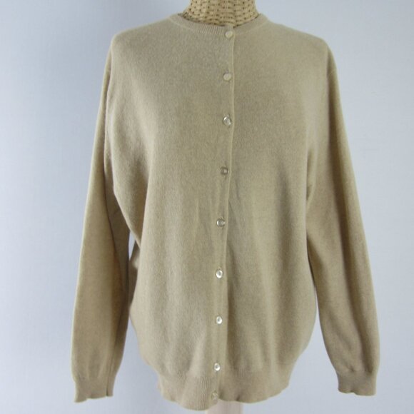 Vtg Pringle Womens 42 Medium Beige Long Sleeve Cardigan Sweater Made Scotland - Picture 1 of 9